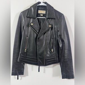 Michael Kors Black Leather Asymmetrical Moto Jacket